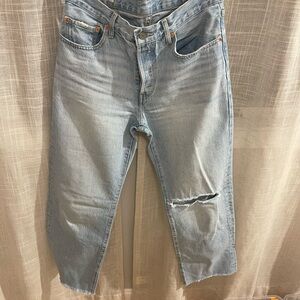 Levi's Blue Straight Jeans with Distressed Knee
